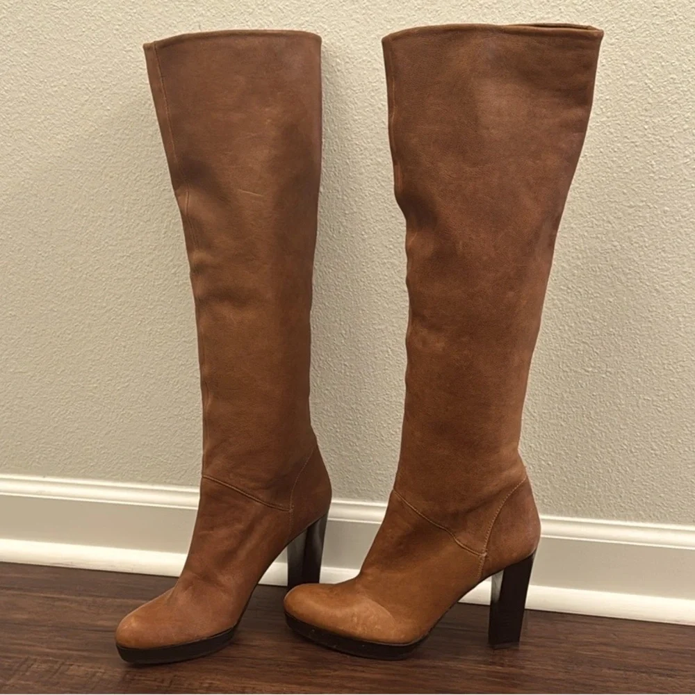 Stuart Weitzman Brown Leather Knee-High Heel Boots - Picture 1 of 13